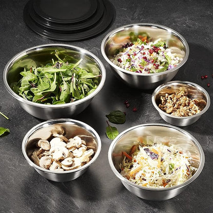 WHYSKO Stainless Steel Mixing Bowl Set, 10 Piece Stainless Steel Mixing Bowls with Lids Set for Food Prep Storage and Serving, Dishwasher Safe for Kitchen Baking Cooking, Silver - Image 4