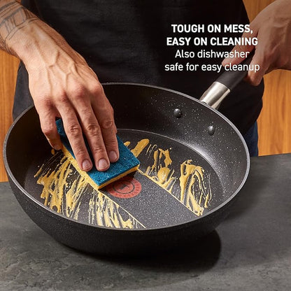 T-Fal Stone Force Platinum Non Stick Fry Pan 12 Inch, Oven Broiler Safe 400°F, Perfect for Frying, Sautéing, Searing, & Pan-Roasting, Cookware Skillet, Must Have, Pots & Pans, Dishwasher Safe, Black