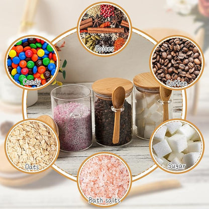 Glass Sugar Container with Spoon - 2 Pack 15oz Glass Jars with Bamboo Lid and Spoon, Bamboo Lid Storage Jar Canister for Coffee Beans, Spice, Brown Sugar, Tea, Flour, Nuts, Candy, Salts and More - Image 6