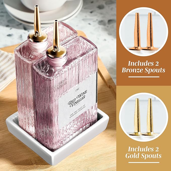 COOK WITH COLOR Olive Oil Dispenser Bottle - 2 Pk Glass Oil Dispenser for Kitchen - Condiment, Coffee Syrup & Vinegar Dispenser, Olive Oil Cruet, Includes 4 Auto Pourer Spouts - Image 5