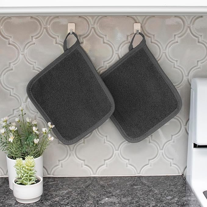 RITZ Terry Potholder & Hot Pad: Unparalleled Heat Resistant, Durable 100% Cotton – Ergonomically Designed for Optimal Grip – Easy-Care Machine Washable – 4-Pack, Black/Graphite - Image 5