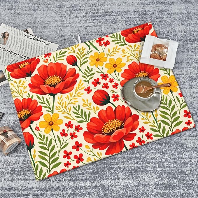Watercolor Flower Dish Drying Mat For Kitchen Counter Absorbent Large Kitchen Fast Dry Pad Reusable Washable Protector Rack Large Mat 18 X 24