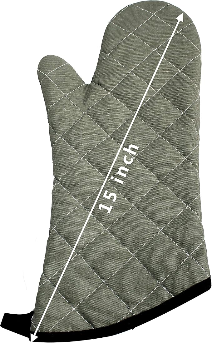 ARCLIBER Oven Mitts Heat Fire Resistant Oven Mitts 425 ° F, Quilted Terry Cloth Cotton Soft Lining Oven Gloves, Extra Long Kitchen Mittens for Cooking Baking - Image 6