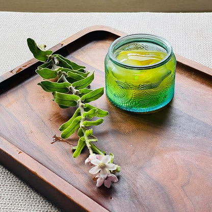 4 oz Blue Mini Glass Jars with Airtight Bamboo Lids 12 pack, Decorative Small Food Storage Canister, Vintage Embossed Home Décor Candle Parties Wedding Baby Shower Favors Gift