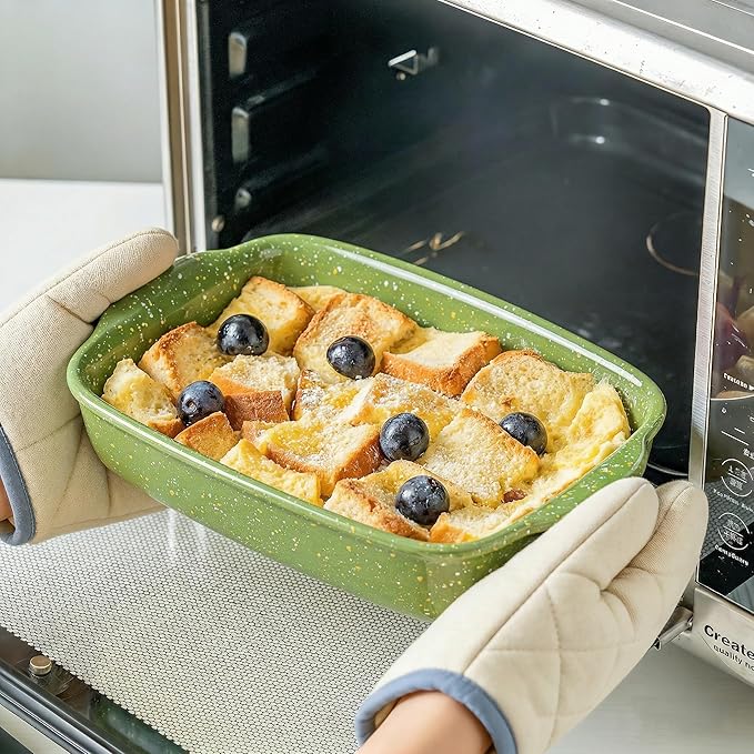 Ceramic Baking Dishes for Oven,Heavy Duty Bakeware Dish Set of 3, Rectangular Casserole,Lasagna Pan Deep,High Heat Resistant,Glazed Handcraft Speckle Series (13.8''/12''/9.6''Green) - Image 3