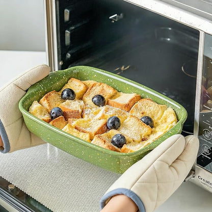 Ceramic Baking Dishes for Oven,Heavy Duty Bakeware Dish Set of 3, Rectangular Casserole,Lasagna Pan Deep,High Heat Resistant,Glazed Handcraft Speckle Series (13.8''/12''/9.6''Green) - Image 3