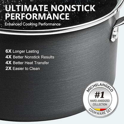 MICHELANGELO Hard Anodized Saucepan Set with Lids, Nonstick Saucepan with Pour Spouts & Strainer Lid for Easy Pour, Granite Derived Coating Sauce Pot Set - 1.5QT & 3QT Induction Sauce Pans - Image 2