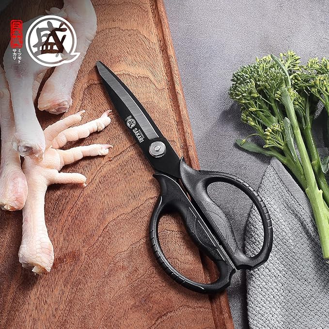 MITSUMOTO SAKARI Japanese Kitchen Scissors, Heavy Duty Poultry Shears, Detachable Titanium Plated Stainless Steel Utility Food Scissors for Meat, Chicken Bone and Herbs - Image 2