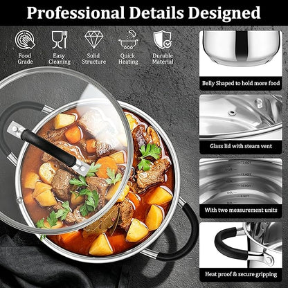E-far 12 Quart Stock Pot, Stainless Steel Pot with Lid for Cooking Soup Simmering Stew, Tall Induction Pot w/Tri-Ply Thick Base, Large Cooking Pot w/Dual Heat Proof Handles, No-Toxic & Dishwasher Safe - Image 4