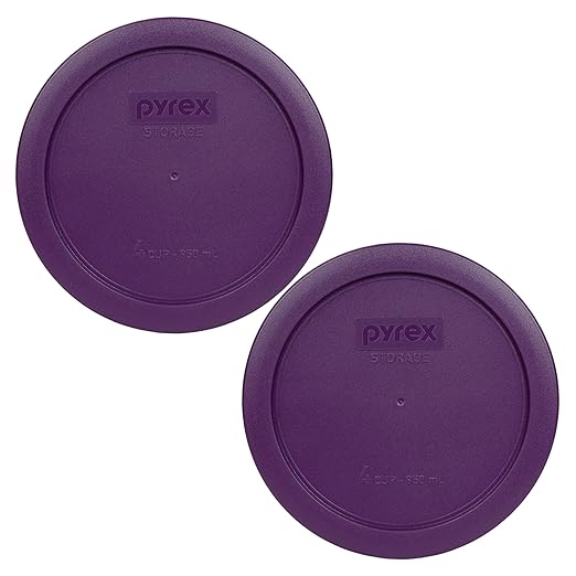 Pyrex 7201-PC Round 4 Cup Storage Lid for Glass Bowls (2, Purple) by Pyrex