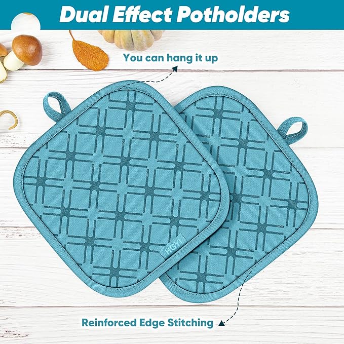 Oven Mitts and Pot Holders Set with Dishcloths, 500 Degree Heat Resistant Oven Gloves and Hot Pads, Premium Soft Cotton Kitchen Mittens and Dish Cloth Sets-Lake Blue - Image 4