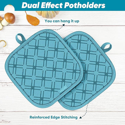 Oven Mitts and Pot Holders Set with Dishcloths, 500 Degree Heat Resistant Oven Gloves and Hot Pads, Premium Soft Cotton Kitchen Mittens and Dish Cloth Sets-Lake Blue - Image 4