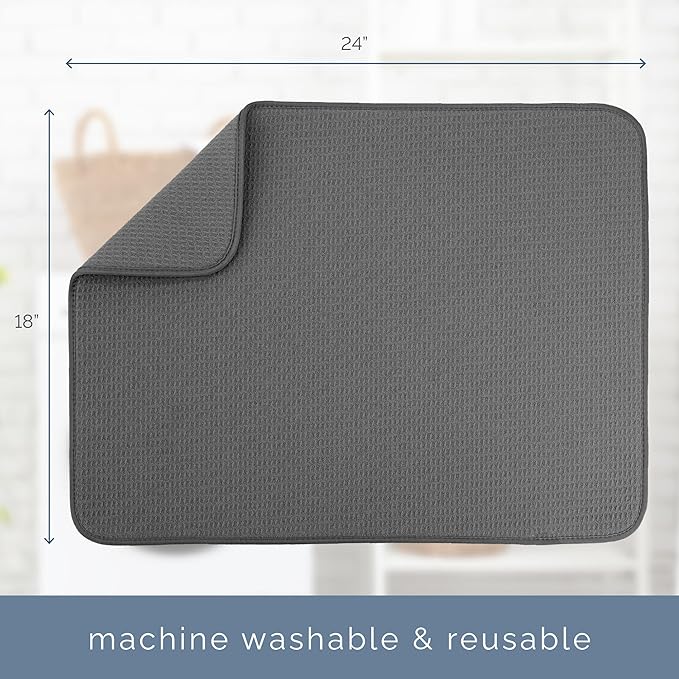 S&T INC. Dish Drying Mat XL, 18” x 24”, Absorbent Microfiber Kitchen Counter Mat, Dish Drying Pad for Dishes, Utensils, Pots and Pans, Extra Large, Charcoal - Image 6