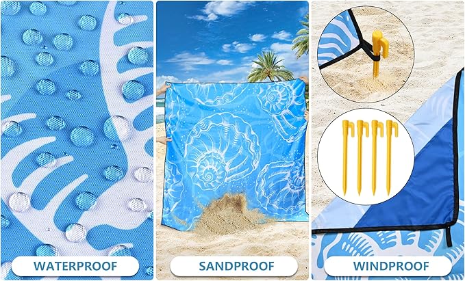 WIWIGO Beach Blanket Waterproof Sandproof Beach Mat 79" X 83"/10'x9'for 2-8 Adults Quick Drying Outdoor Picnic Mat Beach Accessories for Travel, Camping, Hiking - Image 3