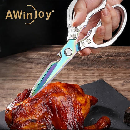AWinjoy Heavy Duty Sharp Kitchen Scissors, Dishwasher Safe, Cooking Shears for Meat, Chicken, Fish, Poultry, Herb, Bread (Silver Color) - Image 4