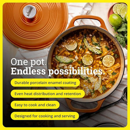 Lodge Essential Enamel Cast Iron Dutch Oven - Perfect for Bread Baking, Braising, Marinating & Slow Cooking - Features Moisture-Sealing Lid & Dual Handles - Kitchen Essentials - 6 Quarts - Apricot - Image 2