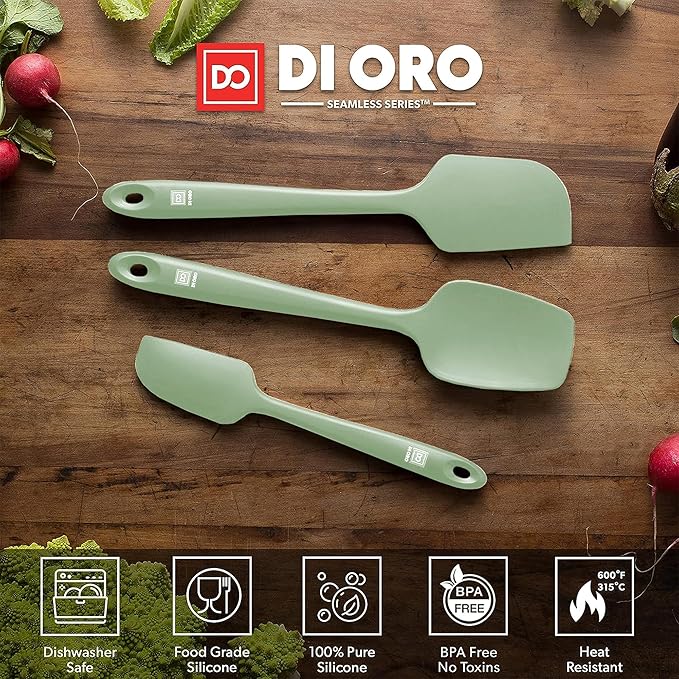 di Oro Living Silicone Spatula Set - Rubber Kitchen Spatulas for Baking, Cooking, Mixing - 600°F Heat-Resistant & BPA Free Silicone Scraper Spatulas for Nonstick Cookware - Dishwasher Safe (3pc, Sage) - Image 4