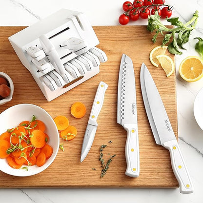 McCook® Knife Sets, White High Carbon Stainless Steel Kitchen Knife Sets with with Built-in Sharpener - Image 6