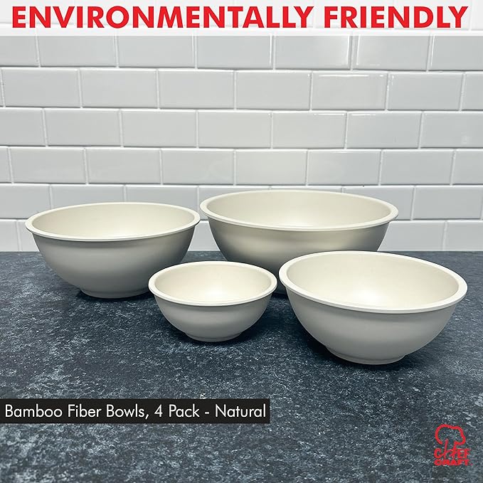 Chef Craft Eco Bamboo Fiber Mixing Bowl Set, 4 Piece, Natural