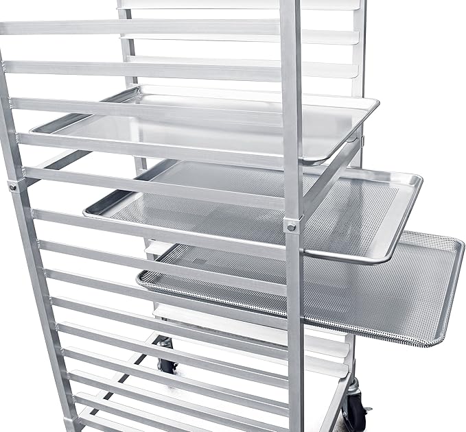 New Star Foodservice 36527 Commercial-Grade Aluminum 20-Tier Sheet Pan/Bun Pan Rack, 26" L x 20" W x 69" H with Brake Wheels Silver - Image 3