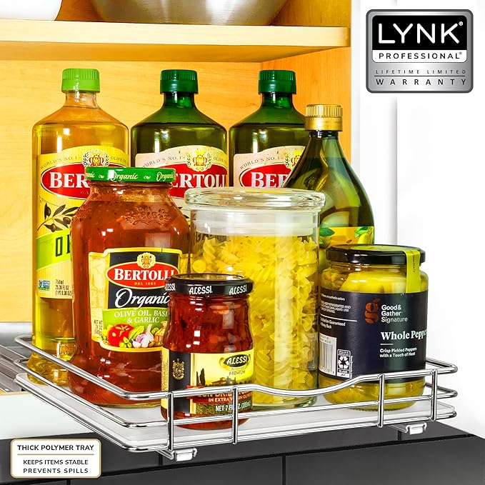 LYNK PROFESSIONAL® Pull Out Spice Organization for Cabinets - 10-3/8 inch Wide – Spice Rack for Inside Cabinets, Slide Out Spice Rack Organizer for cabinet – Pull Out Spice Rack, Sliding 1 Tier Chrome - Image 6