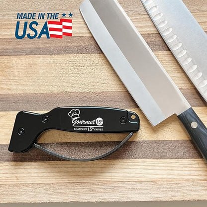 AccuSharp Gourmet Series, 15 Degree Knife Sharpener for Gourmet Knives, Diamond-Honed Tungsten Carbide Reversible Blades, Hones & Refines Straight-Edge or Serrated Gourmet Knives, Hand-Held, Black - Image 7