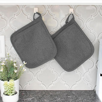 RITZ Terry Potholder & Hot Pad: Unparalleled Heat Resistant, Durable 100% Cotton – Ergonomically Designed for Optimal Grip – Easy-Care Machine Washable – 4-Pack, Mocha/Graphite - Image 5
