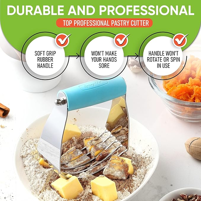 Spring Chef Dough Blender, Top Professional Pastry Cutter, Heavy Duty Baking Tool with Stainless Steel Blades, Medium Size, Aqua Sky - Image 5