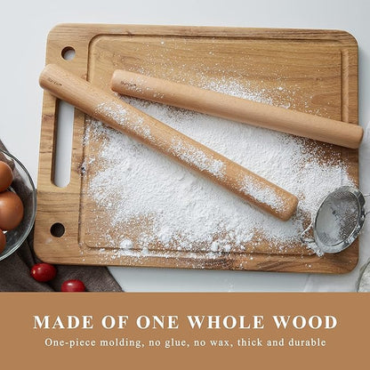 Bamber Wood Rolling Pin for Baking Wooden Rolling Dowel Stick Dough Roller for Cookie Dumpling Pastry Pizza Tortilla, 15'' by 1.5''