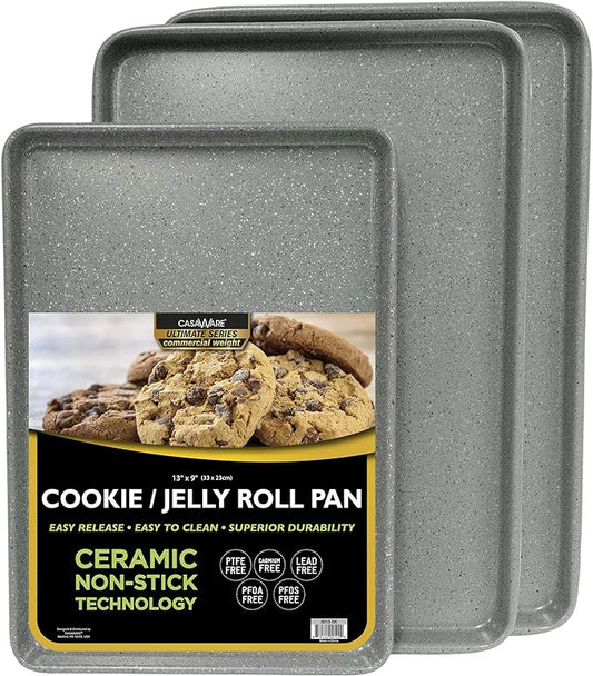 casaWare 3pc Ultimate Commercial Weight Cookie Sheet Set, Two 15 x 10-Inch Pans, One 13 x 9-Inch-Inch Pan (Silver Granite)