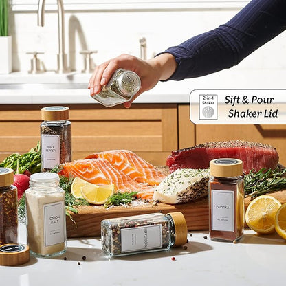 Glass Spice Jars with Label Set, Bamboo Lids & Funnel - Kitchen Airtight Storage Jars with Lids - Spices and Seasonings Sets Organizer, Spice Glass Jar with Lid Food Canister Bottle Sugar Shaker - Image 2