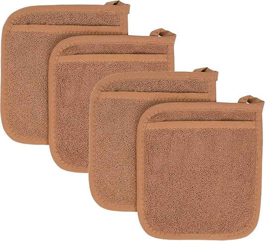 RITZ Terry Pocket Mitt & Hot Pad: Unparalleled Heat Resistant, Durable 100% Cotton – Ergonomically Designed for Optimal Grip – Easy-Care Machine Washable – 4-Pack, Copper by Ritz+Foodservice