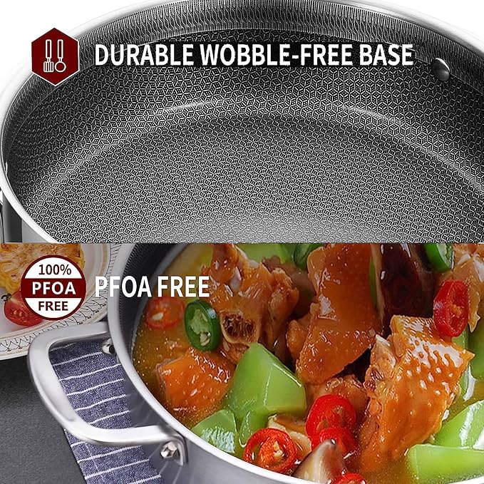 LOLYKITCH 6 QT Large Skillet with Lid, 12 Inch Nonstick Deep Frying Pan, Tri-Ply Stainless Steel Hybrid Saute Pan for Family Meals, Induction Oven Compatible Ceramic Coated, Detachable Handle - Image 4