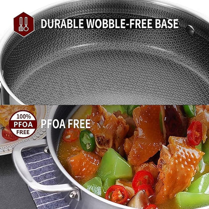 LOLYKITCH 6 QT Large Skillet with Lid, 12 Inch Nonstick Deep Frying Pan, Tri-Ply Stainless Steel Hybrid Saute Pan for Family Meals, Induction Oven Compatible Ceramic Coated, Detachable Handle - Image 4
