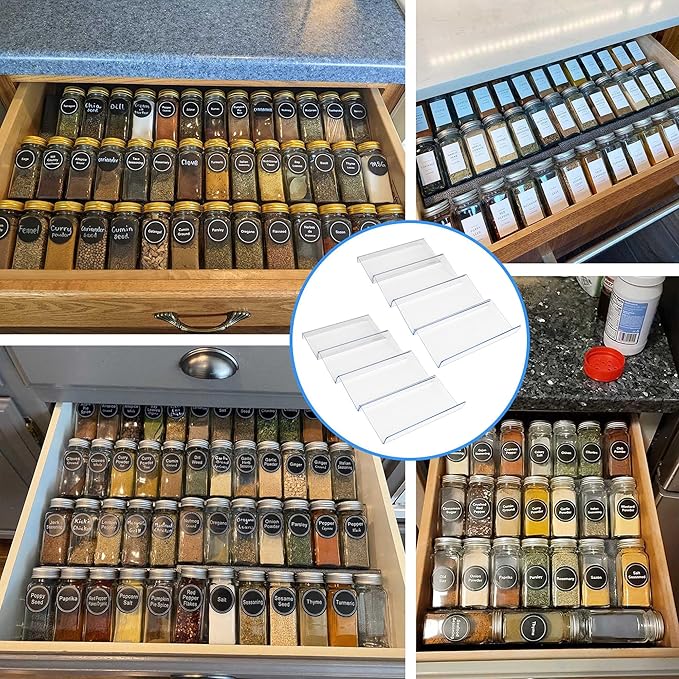 MIUKAA Clear Acrylic Spice Drawer Organizer, 4 Tier- 2 Set Expandable From 9" to 18" Seasoning Jars Drawers Insert, Kitchen Spice Rack Tray for Drawer/Countertop (Jars not included) - Image 5