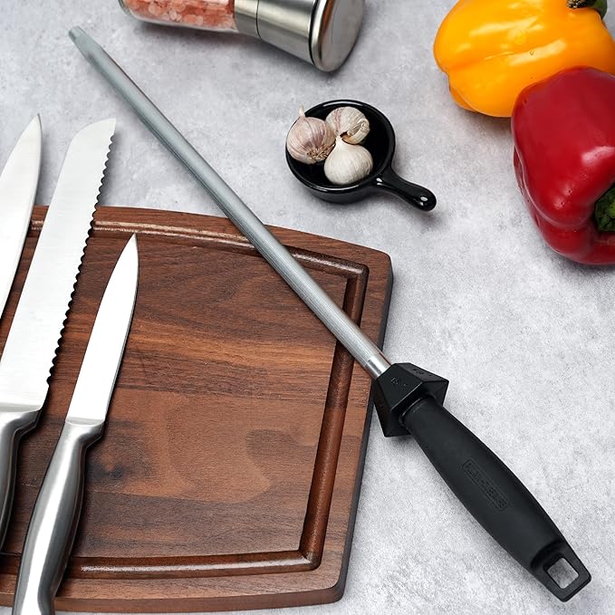 Knife Sharpener Knife Sharpening Rod Honing Steel with 15°-18°-20°Angle Guides Professional Carbon Steel with Black Rubber Grip for Kitchen Chef House Gift 12'' - Image 7