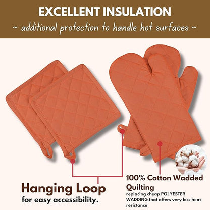 Native Fab 4 Piece Set - 2 Oven Mitts & 2 Potholders, Heat Resistant, 100% Cotton, Quilted Design, Non-Slip Grip, Machine Washable, Ideal for Baking, Cooking, BBQ, Kitchen Protection - Orange - Image 7