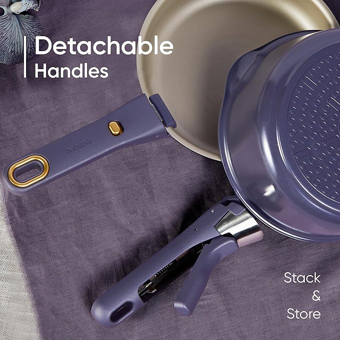 CAROTE 19 Pcs Pots and Pans Set, Nonstick Cookware Sets with Detachable Handle, Purple Dishwasher Safe, Oven Safe, Cookware Non Stick Cooking Set w/Frying Pans & Saucepans(PFOS, PFOA Free) - Image 4