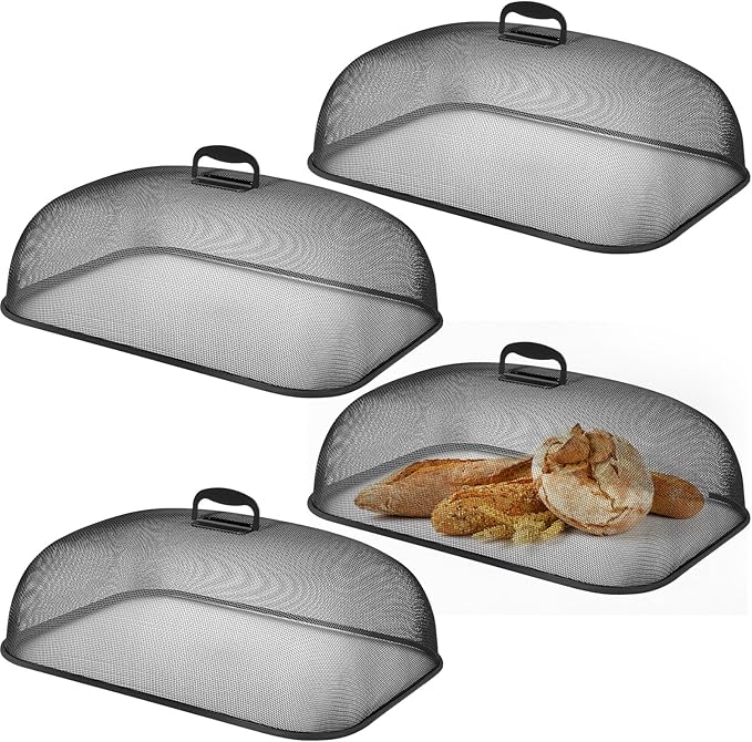 Hicarer 4 Pcs Metal Mesh Screen Food Cover for Outdoors Set Large 18.5 Inch Mesh Food Tents for Picnic Indoor Plate(Black) by Hicarer