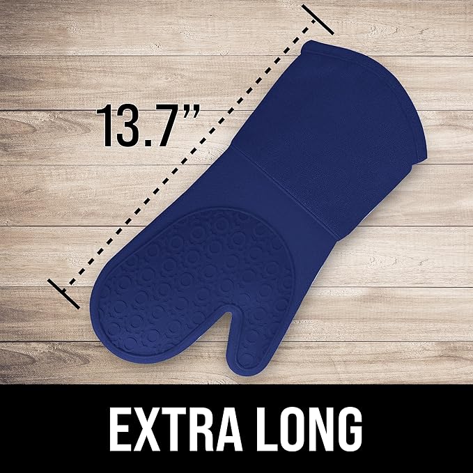 BPA-Free Soft Silicone Oven Mitts - Ultra Heat Resistant Oven Mitts with Thick Cotton Liner - Long Slip Resistant Pot Holders, Flexible Oven Gloves - Royal Blue 13.7" - Image 2