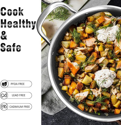 AuFranc™ Hybrid Nonstick 6 Quart Stainless Steel Stockpot with Glass Lid, Induction Stock Pot with Honeycomb Carving, Non-stick Soup Pot Compatible with All Cooktops, Non-Toxic, Dishwasher & Oven Safe - Image 3