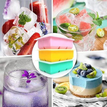 Excnorm Silicone Ice Cube Trays 3 Pack - Large Size Silicone Ice Cube Molds with Leak Proof Removable Lid Square Ice Cube Tray And BPA Free for Cocktail,Whiskey, Stackable Flexible Ice - Image 2