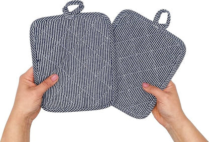 American Linen Pot Holders, Hot Pads, Table Pads for Kitchen and Dining Table, Non Slip Heat Resistant Hot Pot Holder (Navy, 8 Pack)