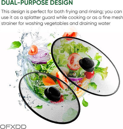 Stainless Steel Lid Splatter Screen - Set of 2: 8,2" & 10" - Frying Pan Oil Splash Guard - Image 3