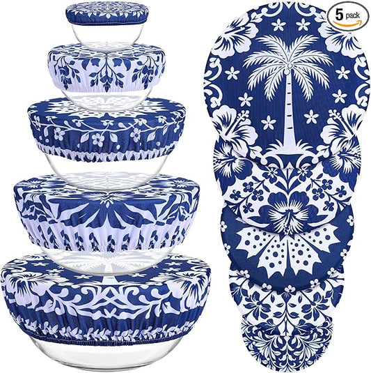 5 Pieces Bowl Covers Reusable, 5 Size Elastic Cloth Bowl Covers for Bread Proofing Stretch Food Covers Washable for Food Fruits Leftover (Blue Coconut Tree) by Revahope