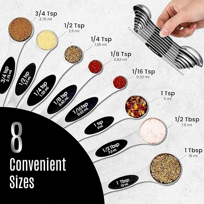 Nextop Stainless Steel Magnetic Measuring Spoons Set – 9 Pieces Dual-Sided Stackable Magnetic Teaspoons and Tablespoons for Dry & Liquid Ingredients – Kitchen Gadgets for Baking & Cooking – Black - Image 7
