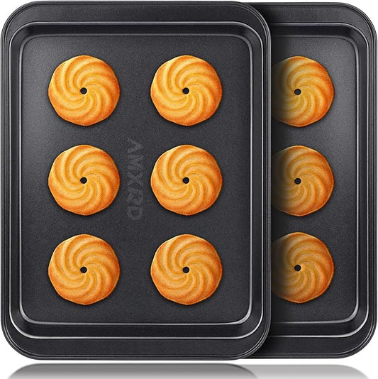 Small Baking Sheets, Nonstick Baking Toaster Oven Tray Cookie Sheet, 1 or 2 Person Household, Set of 2, 9.5" X 7.1" (Inner 8.2" X 6.5")