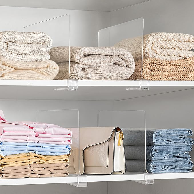 HBlife Clear 12 Inches Tall [Extra Tall Version] Acrylic Shelf Dividers for Closet Organization 10PCS Closet Shelf Divider Closet Dividers for Shelves Shelf Organizer for Closet Shelf Organizer - Image 6