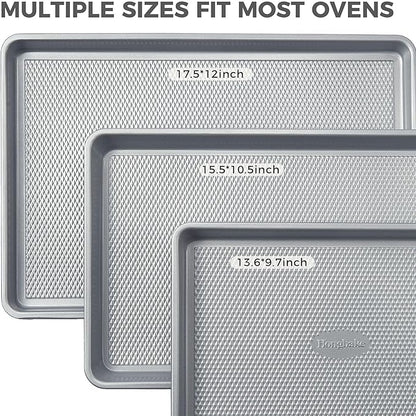 HONGBAKE Naturally Non Toxic Baking Sheet Pan Set of 3, Heavy Duty Aluminized Steel Cookie Sheets, Half/Quarter/Jelly Roll Pans with Textured Nonstick Surface, Free of PTFE & PFOA - Image 6