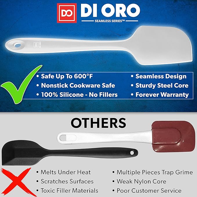 DI ORO Silicone Spatula Set - Rubber Kitchen Spatulas for Baking, Cooking, & Mixing - 600°F Heat-Resistant & BPA Free Silicone Scraper Spatulas for Nonstick Cookware - Dishwasher Safe (3pc, Stone) - Image 2